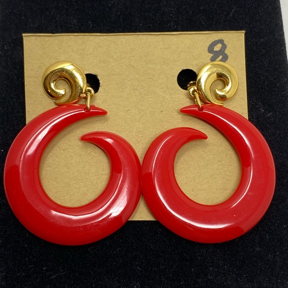 Vintage Clip On Earrings Red & Gold Swirls Funky Chunky plastic - Picture 7 of 7
